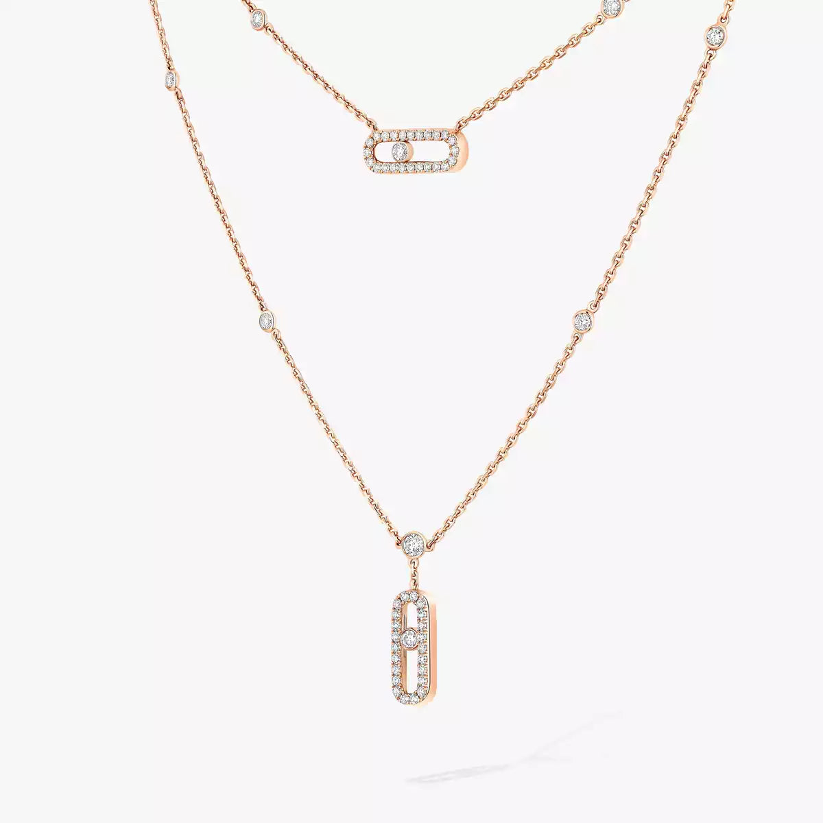 [ECHO]2 Rows Rose Gold Diamond Pave_ Necklace Move Uno