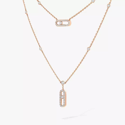 [ECHO]2 Rows Rose Gold Diamond Pave_ Necklace Move Uno