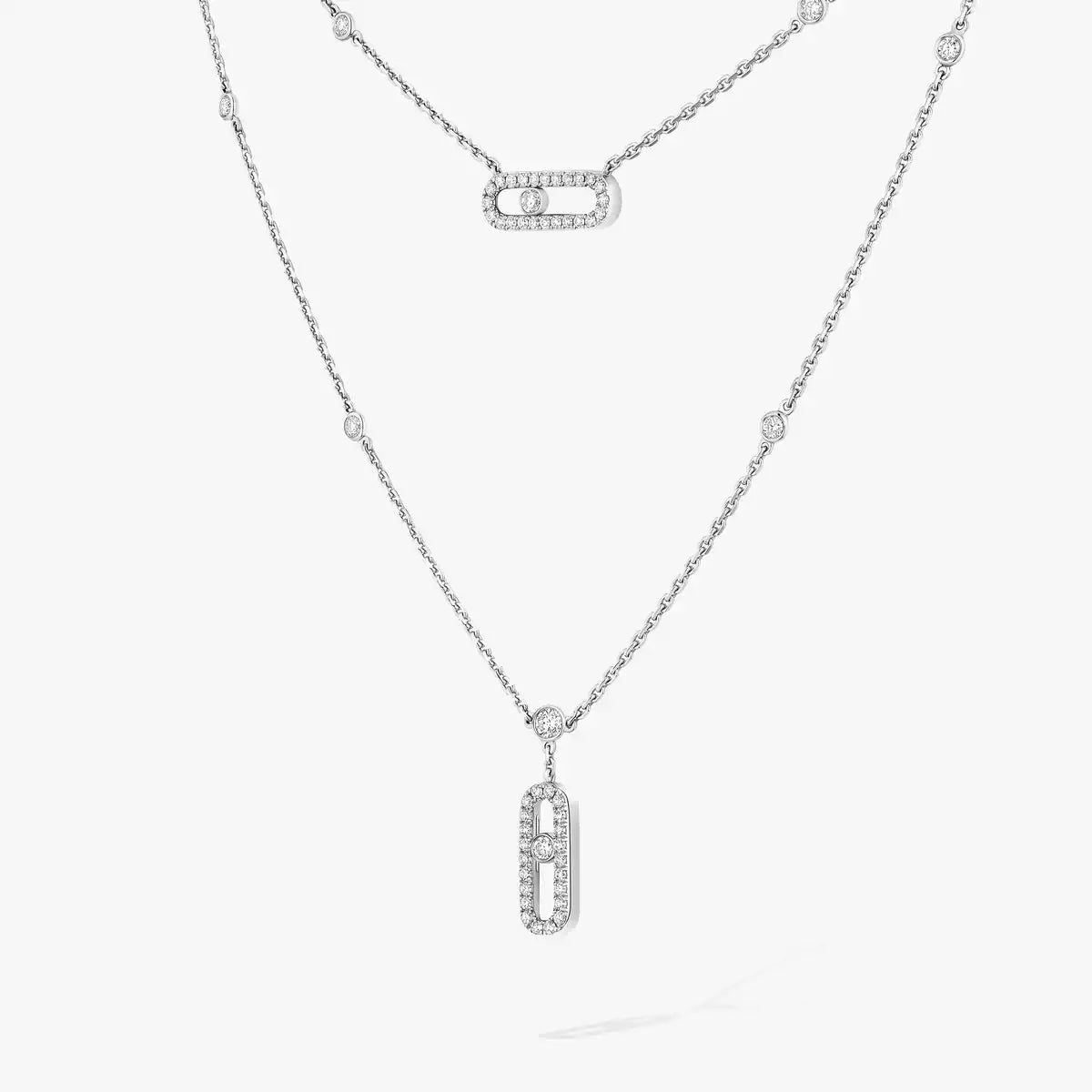 [ECHO]2 Rows Rose Gold Diamond Pave_ Necklace Move Uno