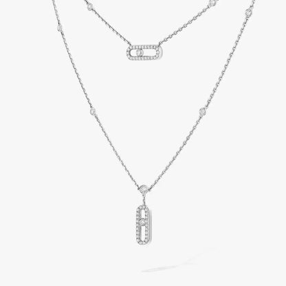 [ECHO]2 Rows Rose Gold Diamond Pave_ Necklace Move Uno