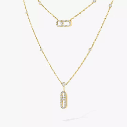 [ECHO]2 Rows Rose Gold Diamond Pave_ Necklace Move Uno