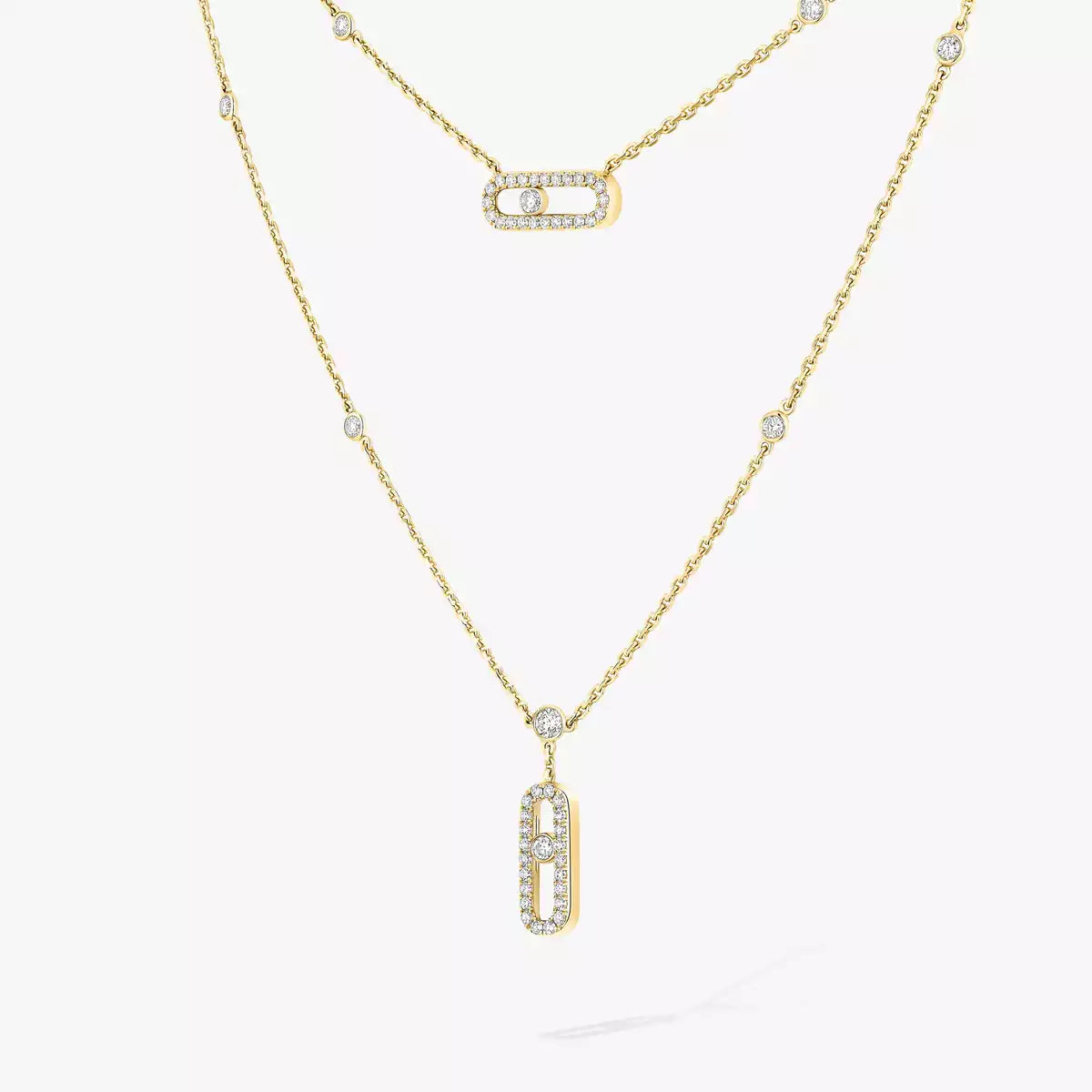 [ECHO]2 Rows Rose Gold Diamond Pave_ Necklace Move Uno