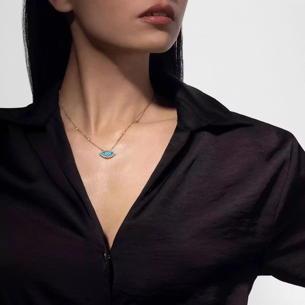 [ECHO]Lucky Eye Diamond Necklace in Rose Gold and Turquoise