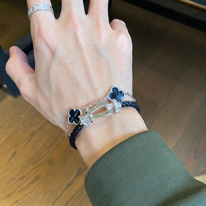 [ECHO ]CLOVER 5 MOTIF PIETERSITE SILVER BRACELET