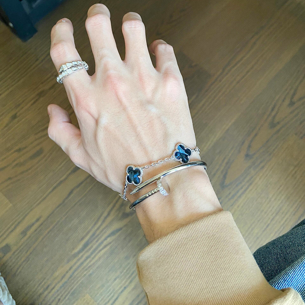 [ECHO ]CLOVER 5 MOTIF PIETERSITE SILVER BRACELET