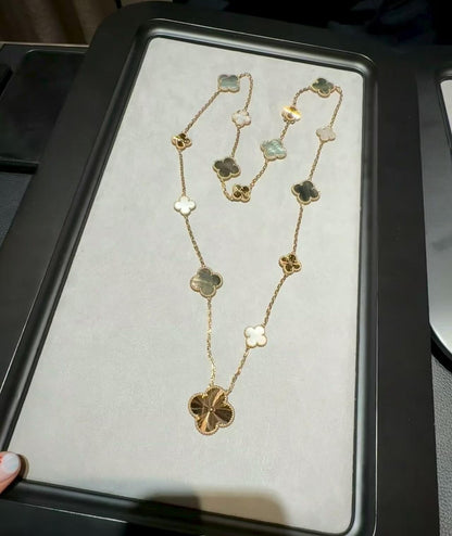 [ECHO]DETACHABLE CLOVER 15(11+4) FLOWER ROSE GOLD NECKLACE SET