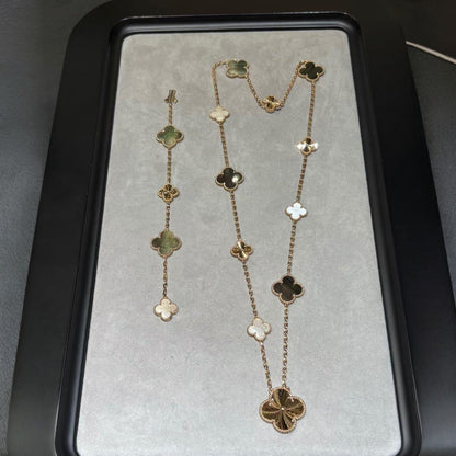 [ECHO]DETACHABLE CLOVER 15(11+4) FLOWER ROSE GOLD NECKLACE SET