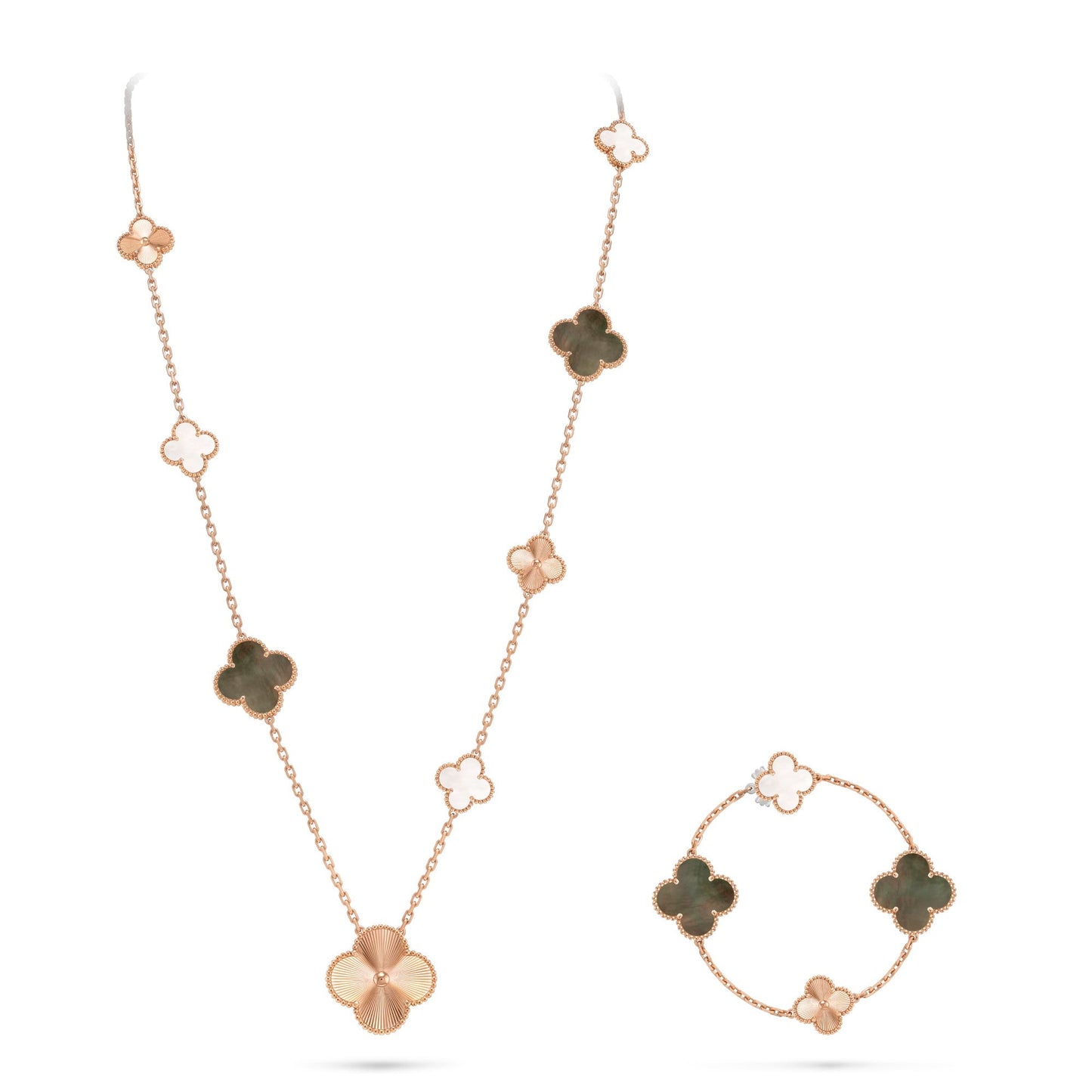 [ECHO]DETACHABLE CLOVER 15(11+4) FLOWER ROSE GOLD NECKLACE SET