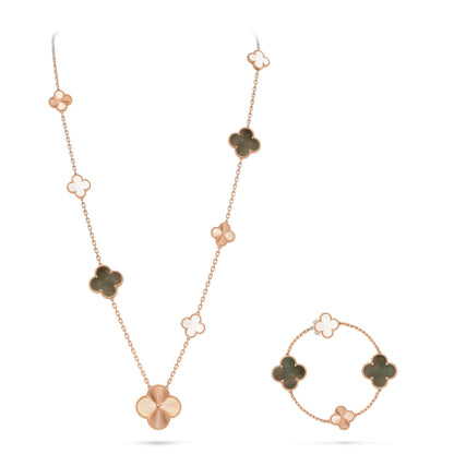 [ECHO]DETACHABLE CLOVER 15(11+4) FLOWER ROSE GOLD NECKLACE SET