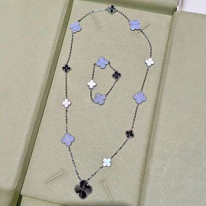 [ECHO ]DETACHABLE CLOVER 15(11+4) FLOWER SILVER NECKLACE SET