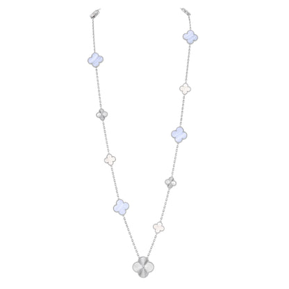 [ECHO]DETACHABLE CLOVER 15(11+4) FLOWER SILVER NECKLACE SET