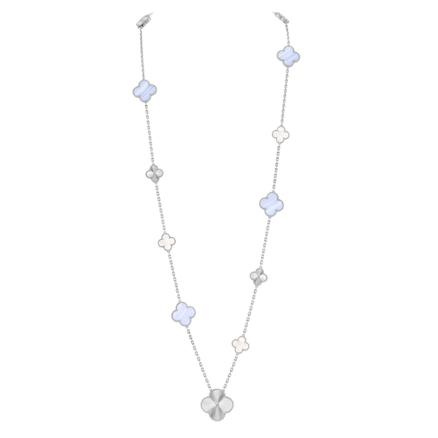 [ECHO ]DETACHABLE CLOVER 15(11+4) FLOWER SILVER NECKLACE SET
