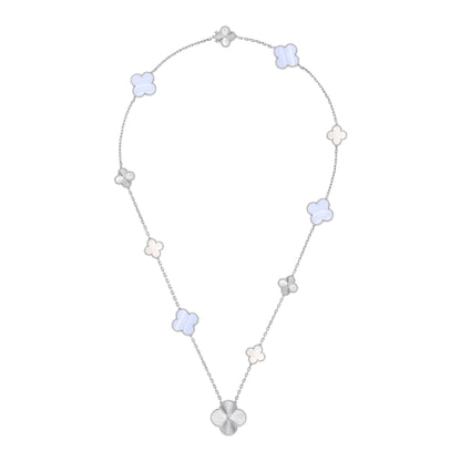 [ECHO]DETACHABLE CLOVER 15(11+4) FLOWER SILVER NECKLACE SET