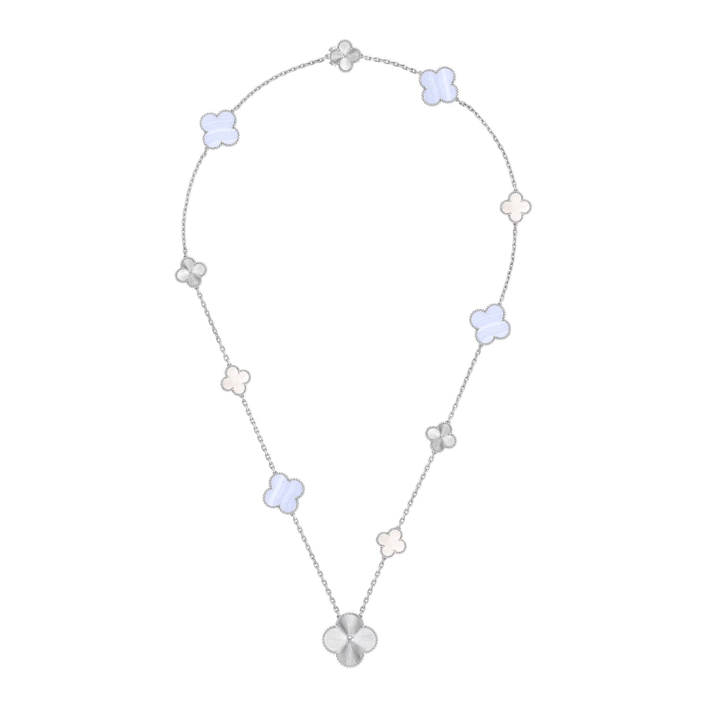 [ECHO ]DETACHABLE CLOVER 15(11+4) FLOWER SILVER NECKLACE SET