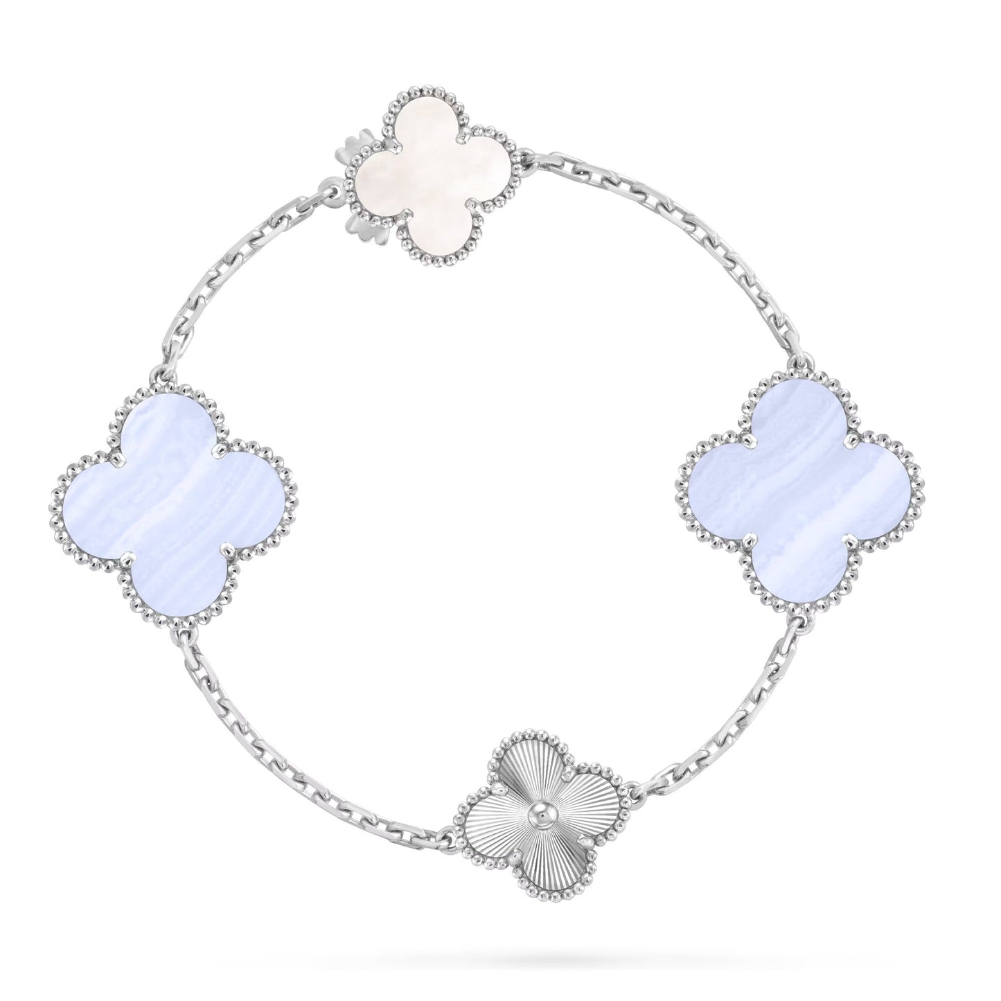 [ECHO]DETACHABLE CLOVER 15(11+4) FLOWER SILVER NECKLACE SET