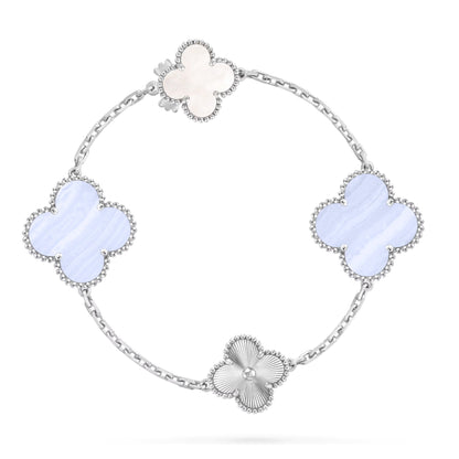 [ECHO]DETACHABLE CLOVER 15(11+4) FLOWER SILVER NECKLACE SET