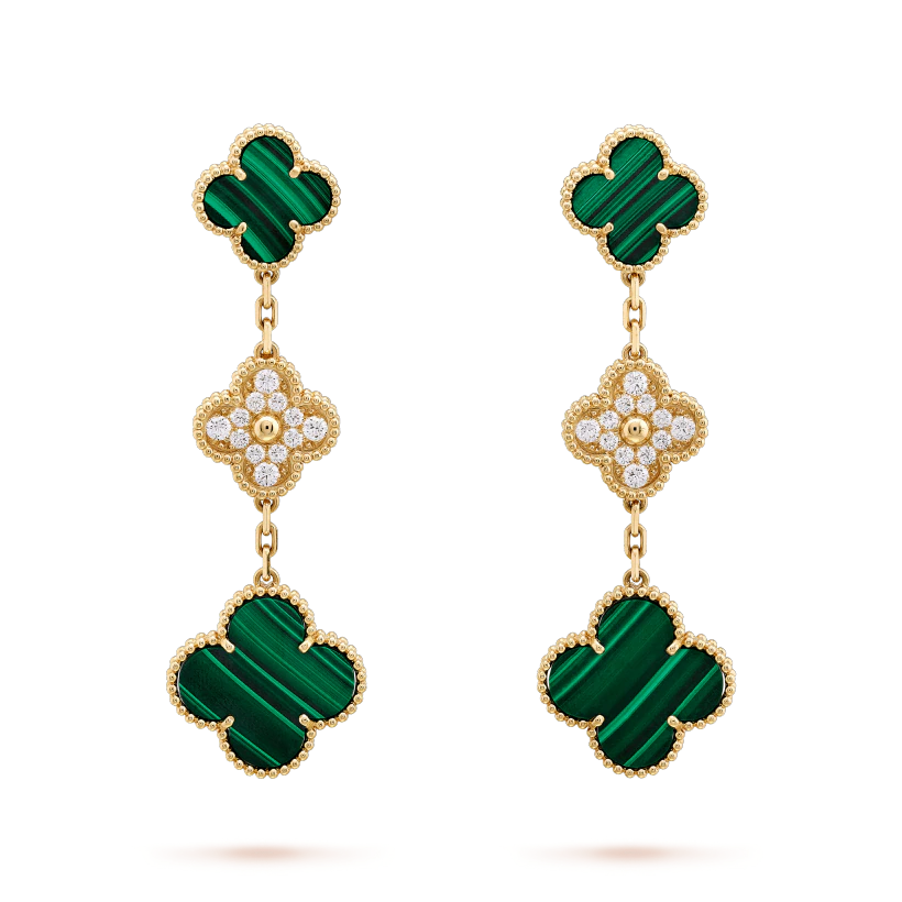 [ECHO ]CLOVER EARRINGS GOLD MALACHITE DIAMOND 3 MOTIF