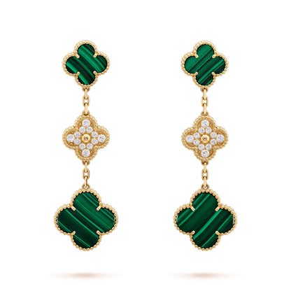 [ECHO ]CLOVER EARRINGS GOLD MALACHITE DIAMOND 3 MOTIF