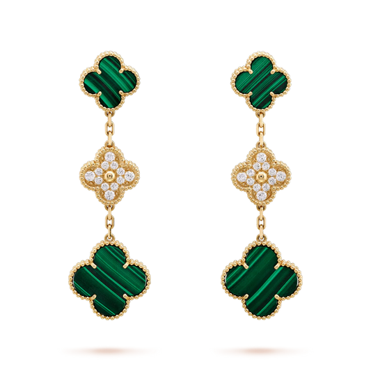 [ECHO ]CLOVER EARRINGS GOLD MALACHITE DIAMOND 3 MOTIF