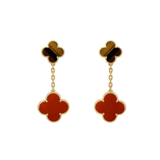 [ECHO ]CLOVER  2 MOTIF  TIGER EYE CARNELIAN EARRINGS