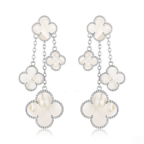 [ECHO ]CLOVER EARRINGS WHITE MOP 4 MOTIFS SILVER