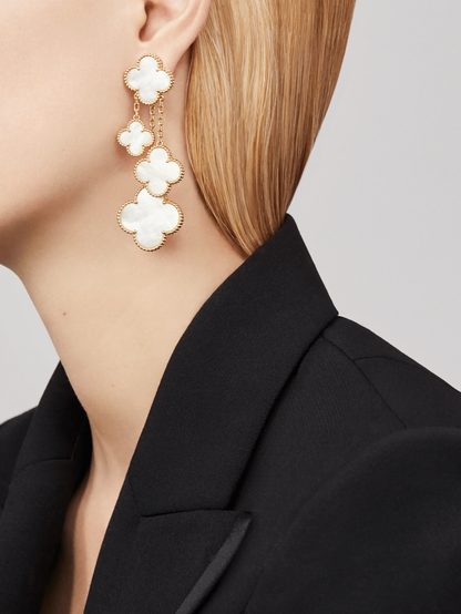 [ECHO ]CLOVER EARRINGS WHITE MOP 4 MOTIFS GOLD