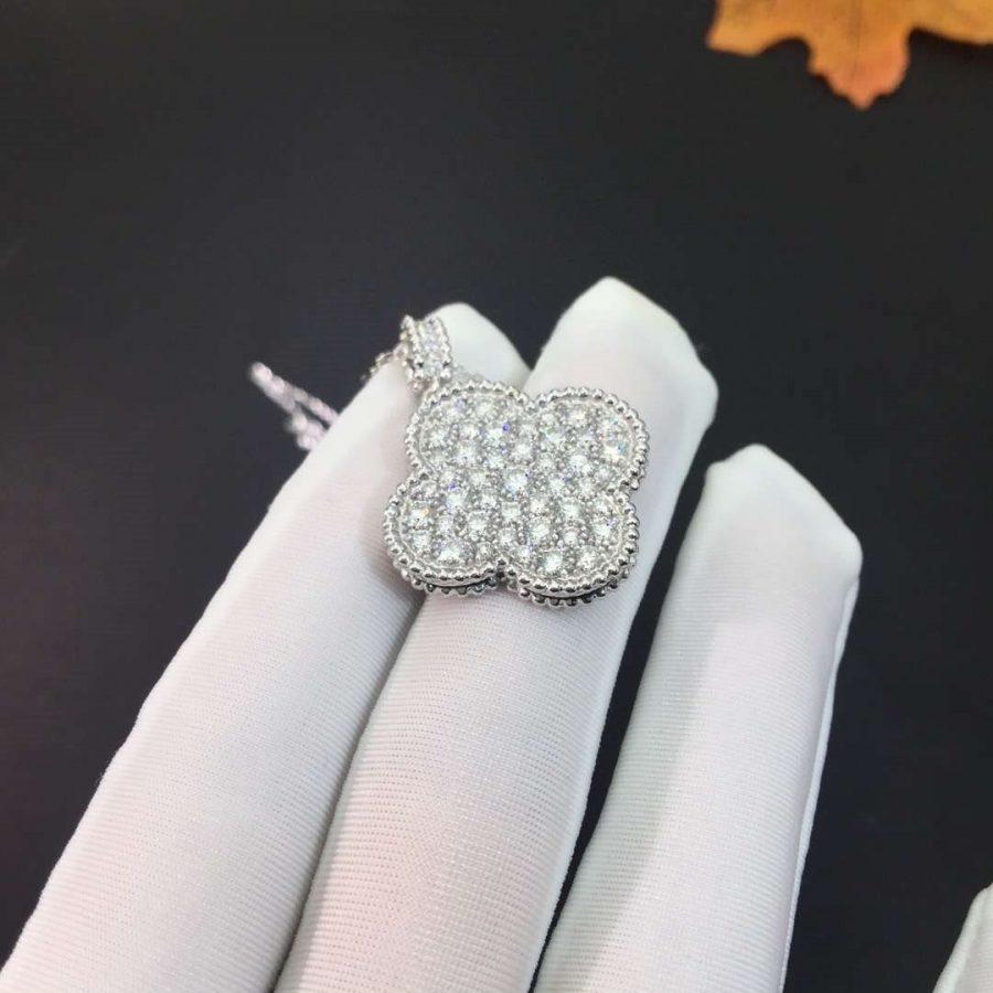 [ECHO ]CLOVER 25MM SILVER FULL DIAMOND BIG CLOVER NECKLACE