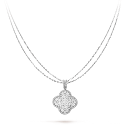 [ECHO ]CLOVER 25MM SILVER FULL DIAMOND BIG CLOVER NECKLACE