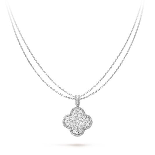 [ECHO ]CLOVER 25MM SILVER FULL DIAMOND BIG CLOVER NECKLACE