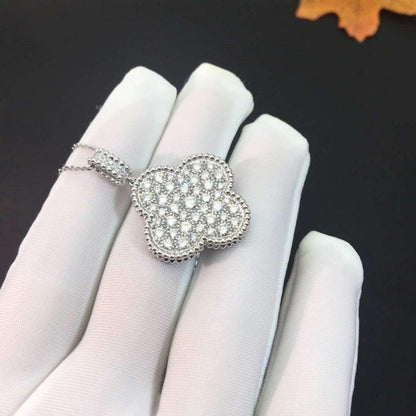 [ECHO ]CLOVER 25MM SILVER FULL DIAMOND BIG CLOVER NECKLACE
