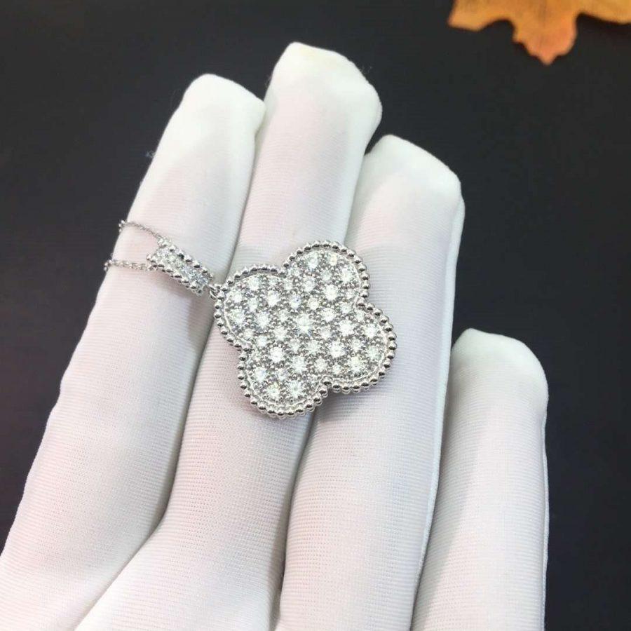 [ECHO ]CLOVER 25MM SILVER FULL DIAMOND BIG CLOVER NECKLACE