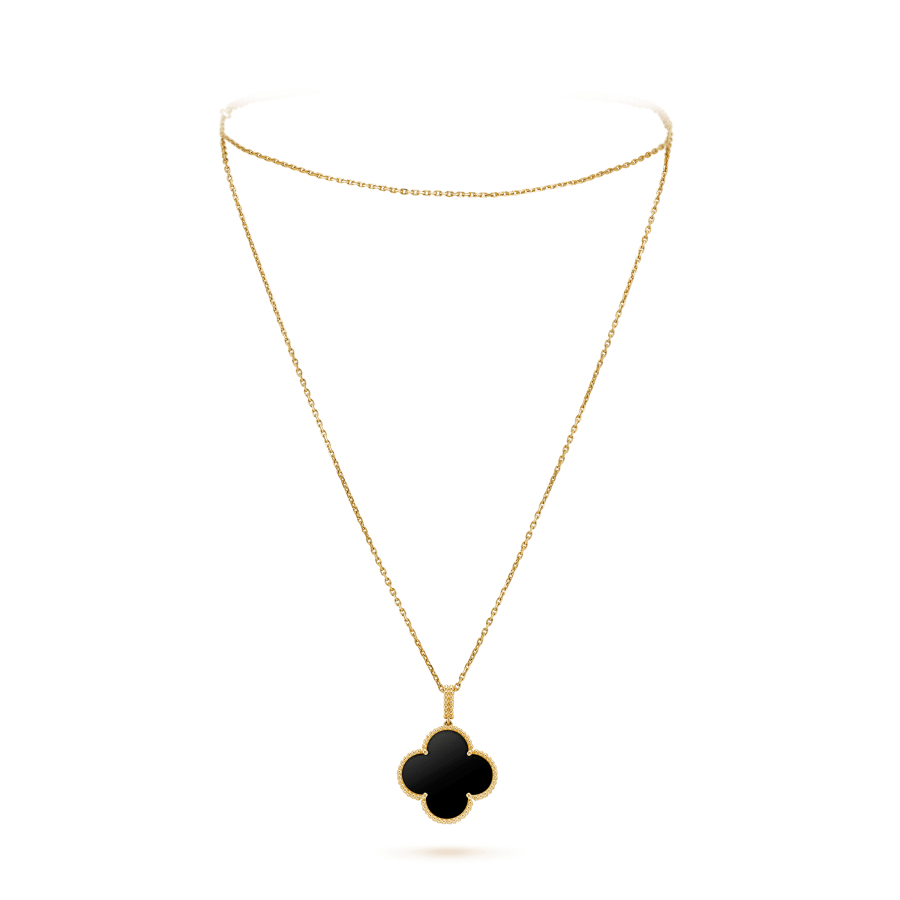 [ECHO ]CLOVER 25MM GOLD ONYX BIG CLOVER NECKLACE