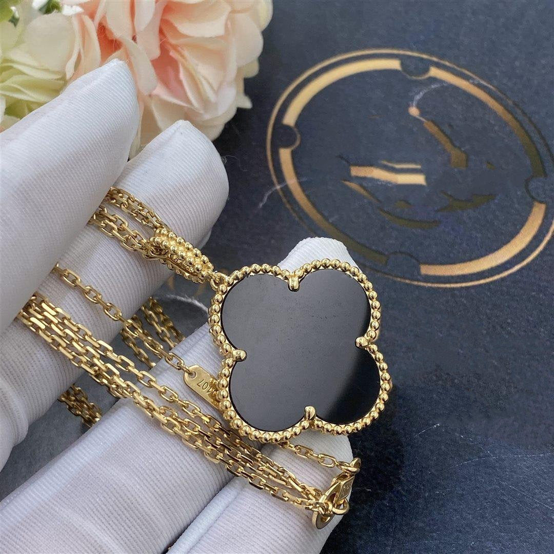 [ECHO ]CLOVER 25MM GOLD ONYX BIG CLOVER NECKLACE