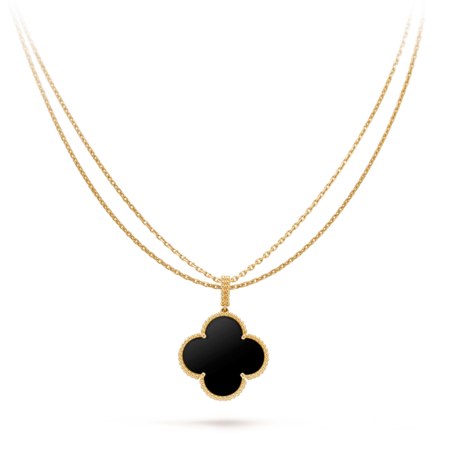 [ECHO ]CLOVER 25MM GOLD ONYX BIG CLOVER NECKLACE