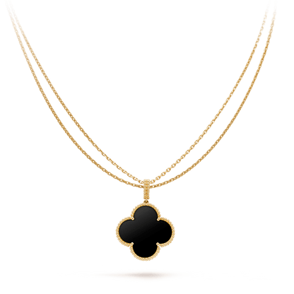 [ECHO ]CLOVER 25MM GOLD ONYX BIG CLOVER NECKLACE