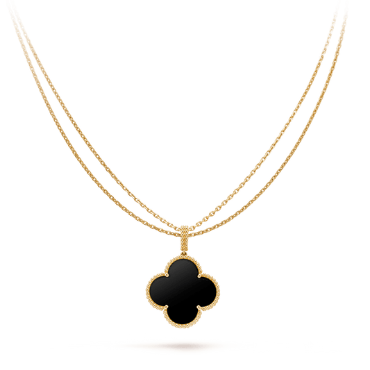[ECHO ]CLOVER 25MM GOLD ONYX BIG CLOVER NECKLACE