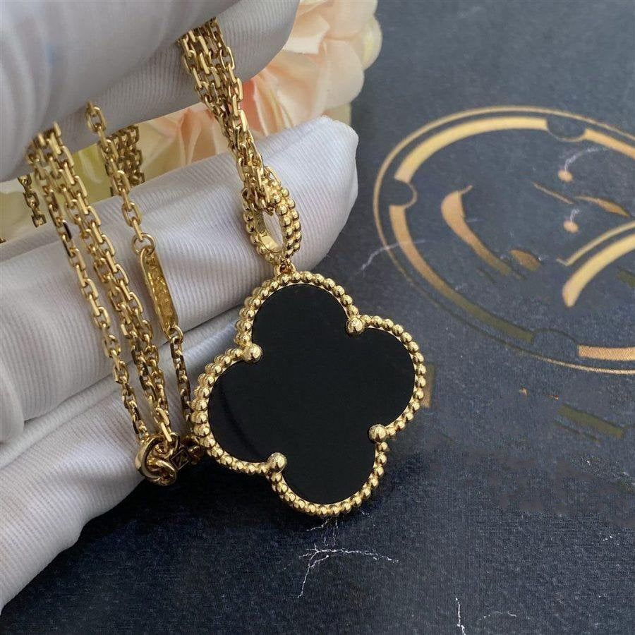 [ECHO ]CLOVER 25MM GOLD ONYX BIG CLOVER NECKLACE