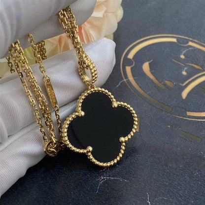 [ECHO ]CLOVER 25MM GOLD ONYX BIG CLOVER NECKLACE