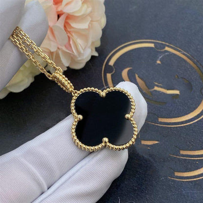 [ECHO ]CLOVER 25MM GOLD ONYX BIG CLOVER NECKLACE