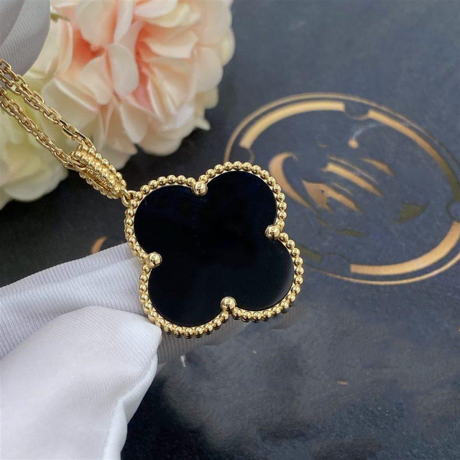 [ECHO ]CLOVER 25MM GOLD ONYX BIG CLOVER NECKLACE
