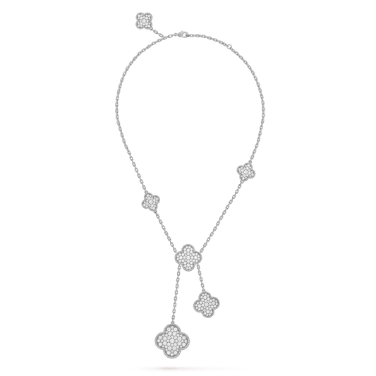 [ECHO ]CLOVER 5 MOTIFS SILVER DIAMONDS NECKLACE