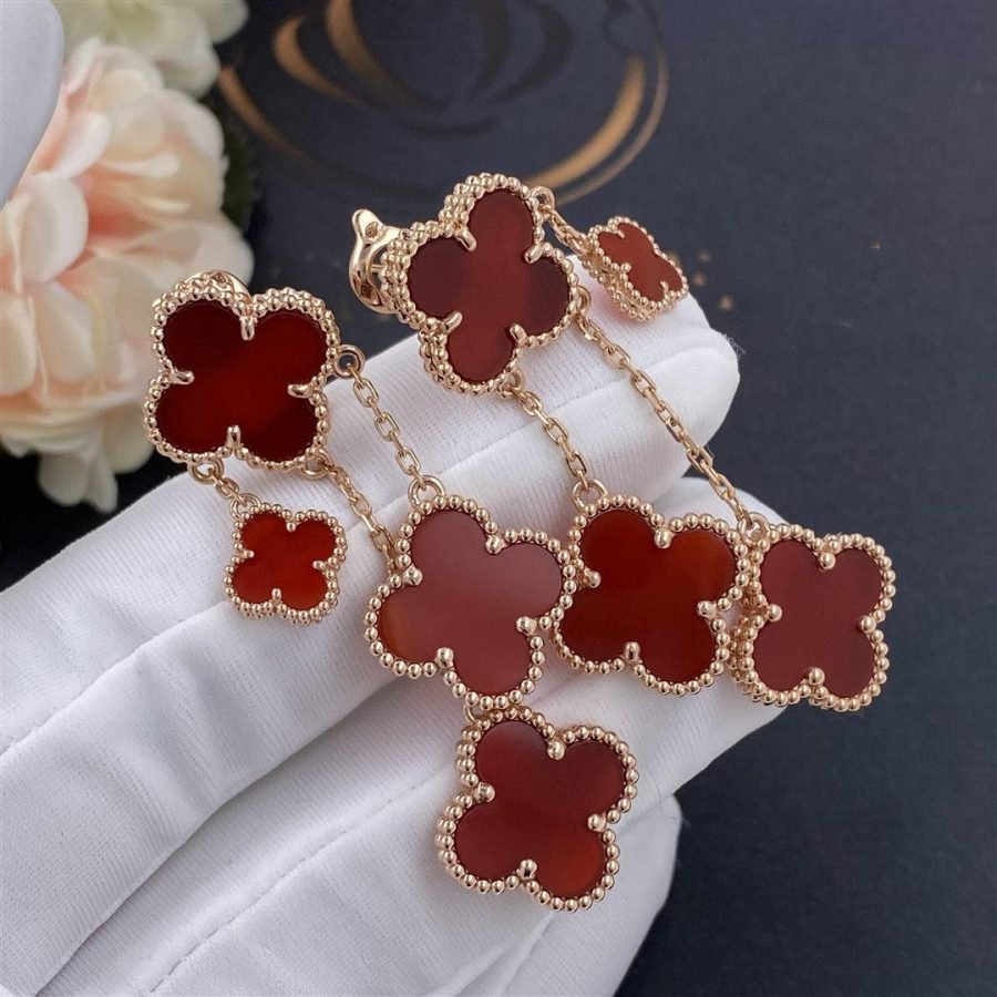 [ECHO ]CLOVER EARRINGS CARNELIAN 4 MOTIFS PINK GOLD