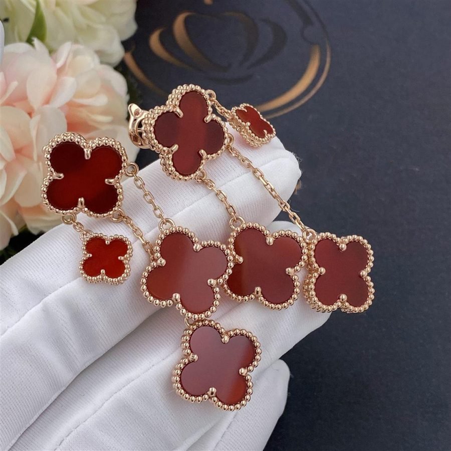[ECHO ]CLOVER EARRINGS CARNELIAN 4 MOTIFS PINK GOLD