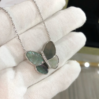 [ECHO ]LARGE BUTTERFLY SILVER PENDANT DIAMOND NECKLACE