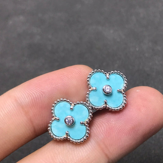 [ECHO ]CLOVER 1 DIAMOND BLUE SKY SILVER EARRINGS