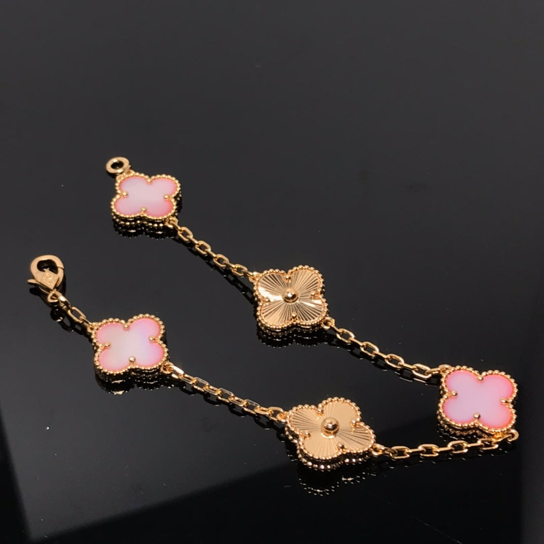 [ECHO ]CLOVER BRACELET 5 MOTIF PINK AND PINK GOLD