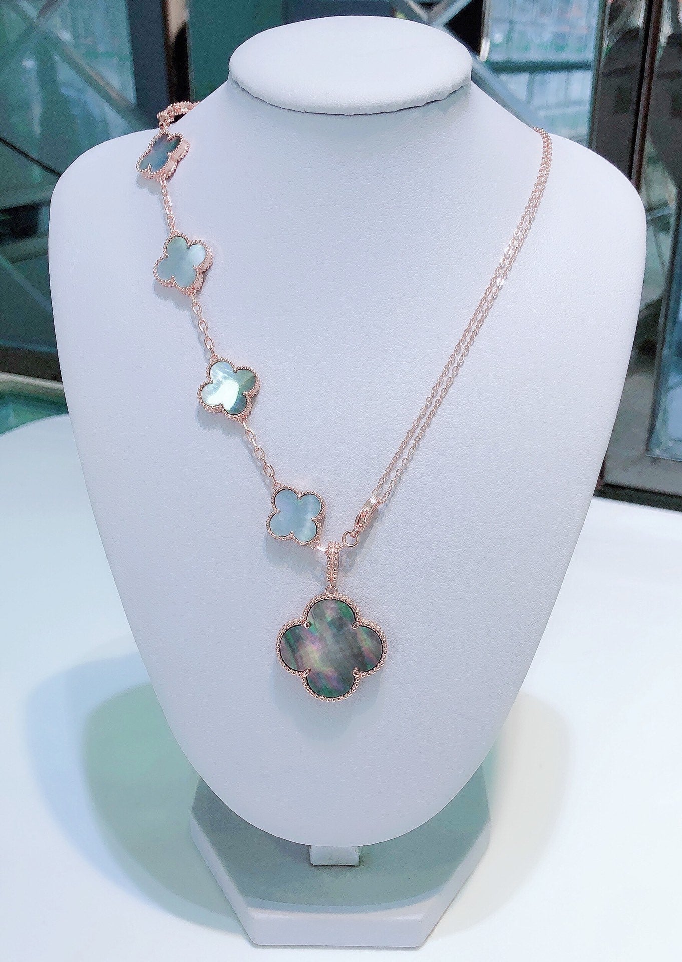 [ECHO ]COMBINED BRACELET 5 MOTIFS AND NECKLACE DARK MOP ROSE GOLD