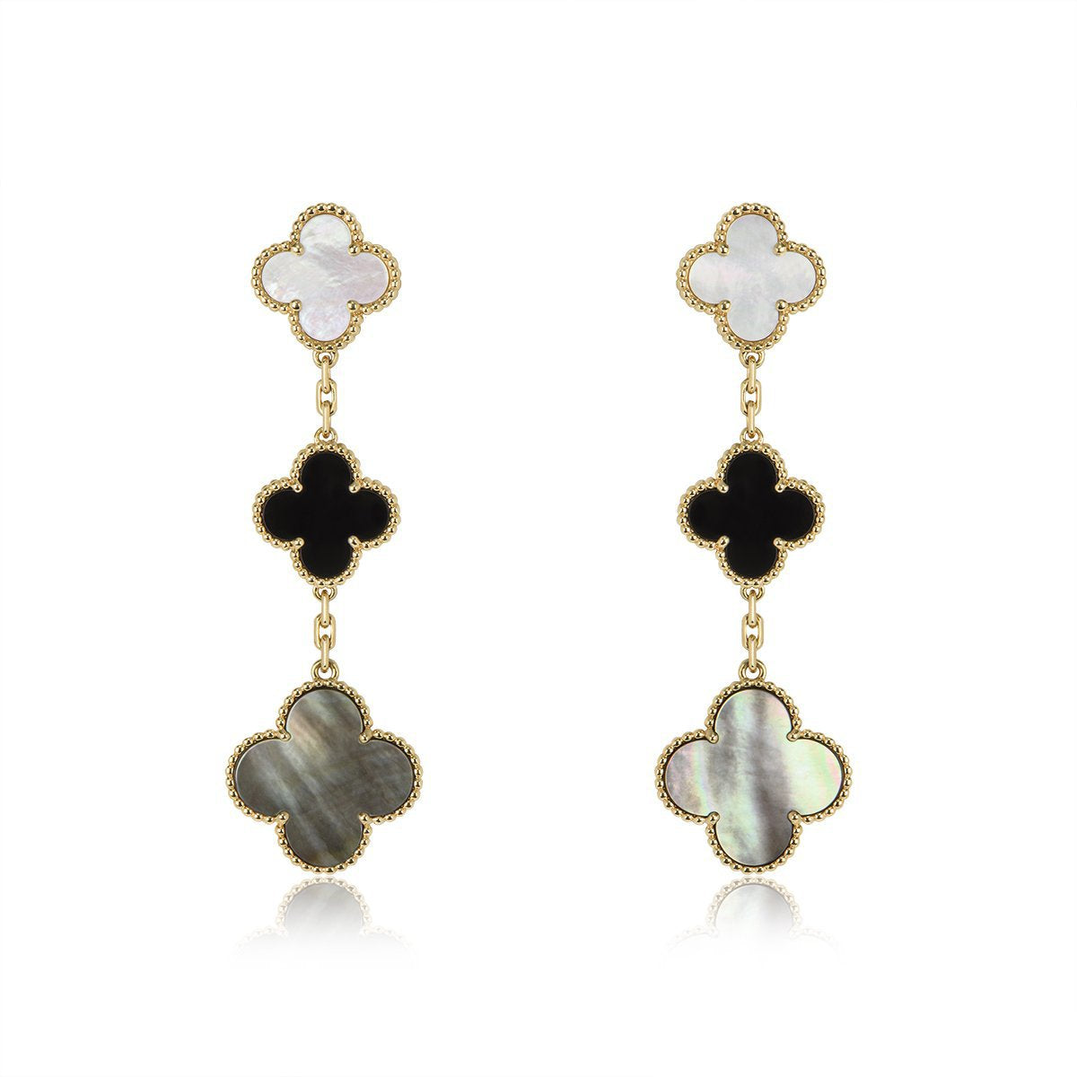 [ECHO ]CLOVER EARRINGS GOLD ONYX MOP 3 MOTIF