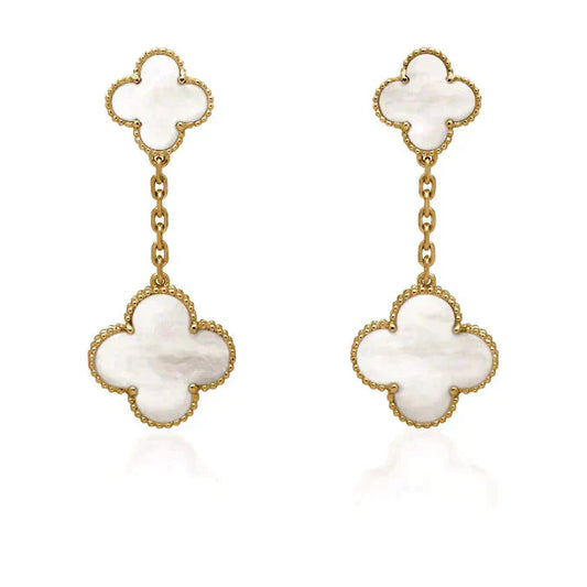 [ECHO ]CLOVER 2 MOTIF WHITE MOP EARRINGS