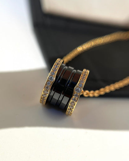 [ECHO ]ZERO 1 BLACK CERAMIC DIAMOND PINK GOLD NECKLACE